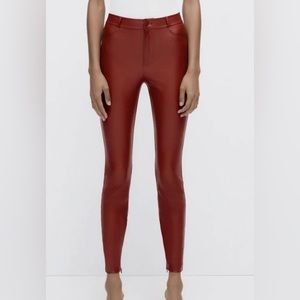 Zara Red Faux Leather Leggings S NWT